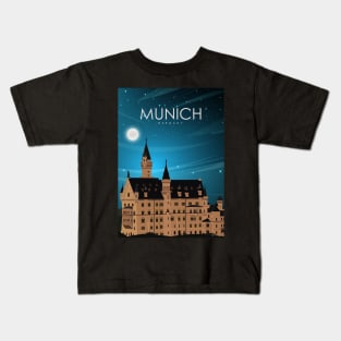 Munich Germany Caste Travel Poster at Night Kids T-Shirt